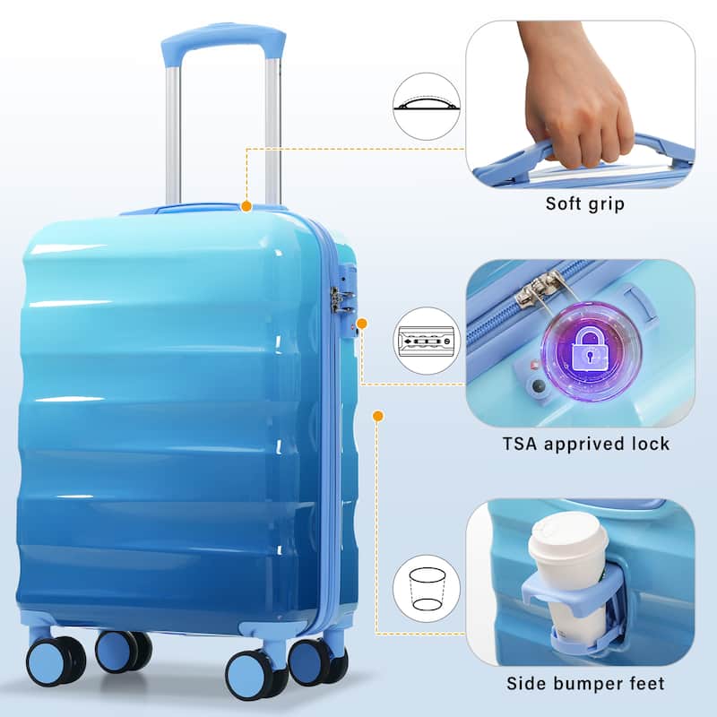 20" Carry-on Luggage with Cup Holder - Lightweight Glossy Hardshell Suitcases with Spinner Wheels, TSA Lock, 2 Piece Set