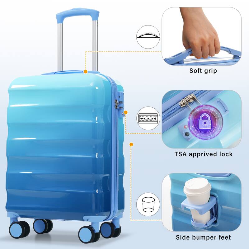 20" Carry-on Luggage with Cup Holder - Lightweight Glossy Hardshell Suitcases with Spinner Wheels, TSA Lock, Airline Approved
