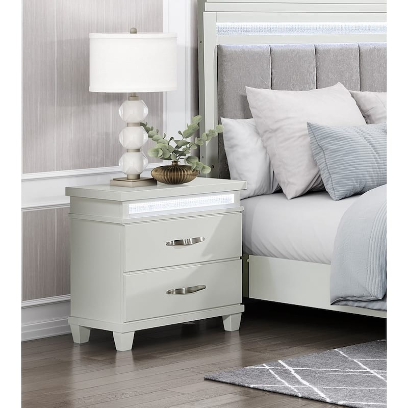 2-Drawers Nightstand with LED Lighting Modern Bedroom Furniture 1pc