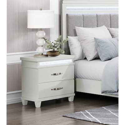 2-Drawers Nightstand with LED Lighting Modern Bedroom Furniture 1pc