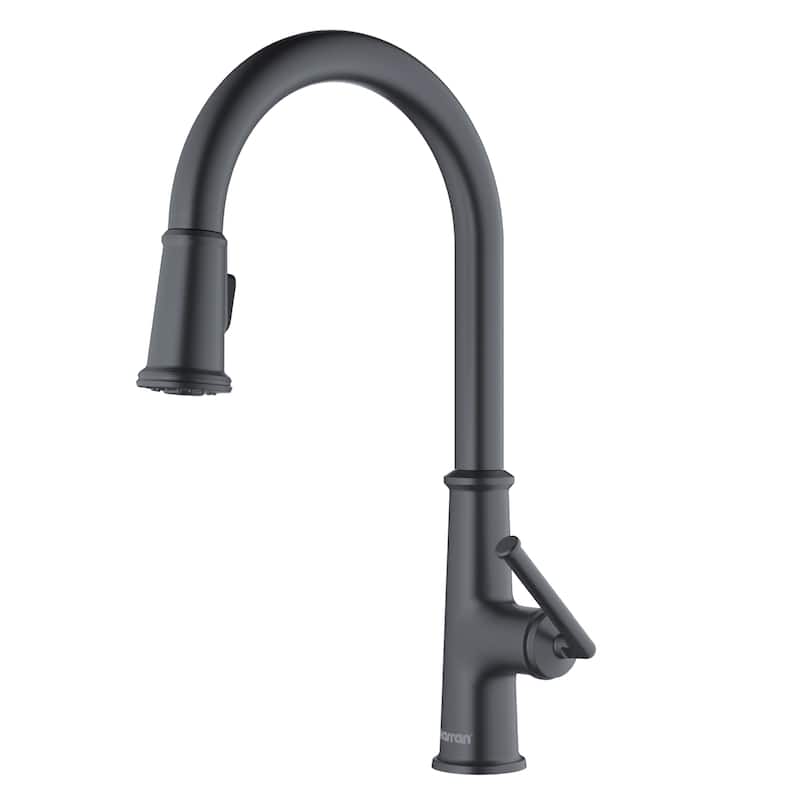Karran Drop-In Quartz Composite 33 in. 1-Hole 50/50 Double Bowl Kitchen Sink in White with Kitchen Faucet in Gunmetal Grey