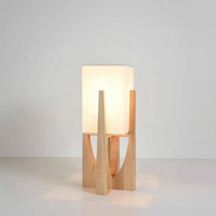 Solid Wood Modern Floor Lamp with Fabric Shade