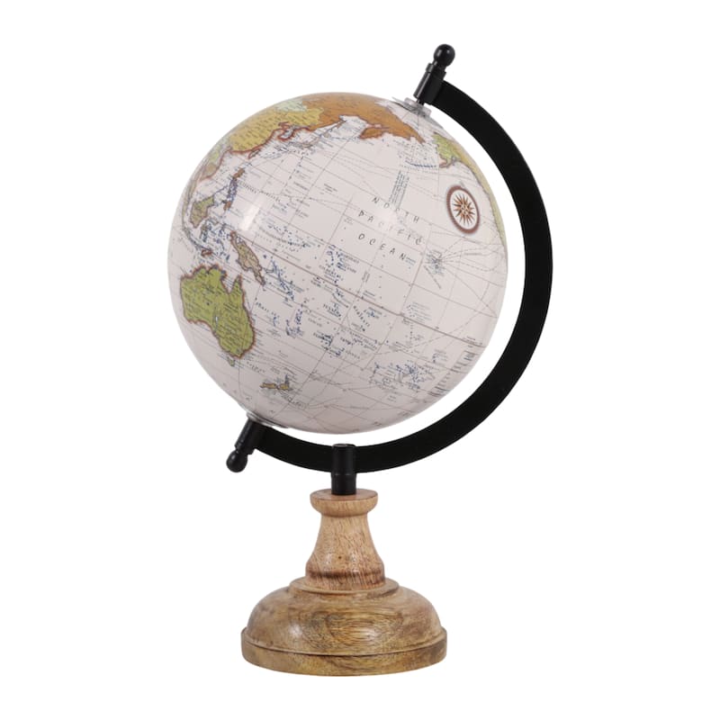 Wood Metal Globe Traditional Style Accent - 12" Brown/Tan - 11.75"