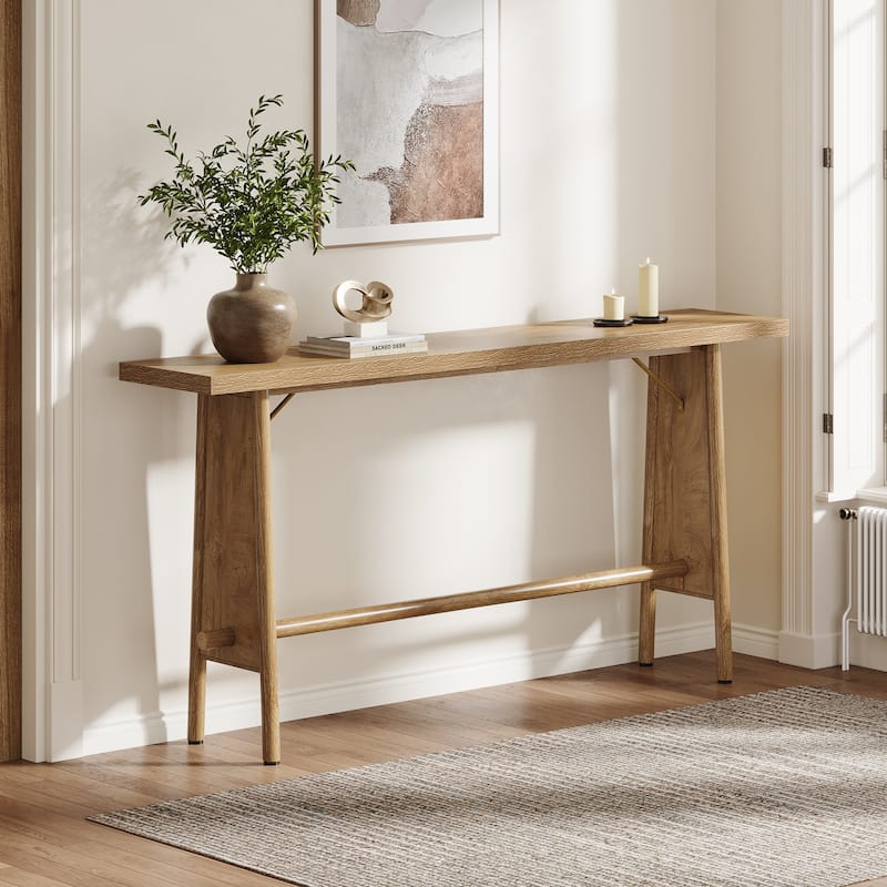 63" Long Wood Console Sofa Table with Metal Legs for Entryway