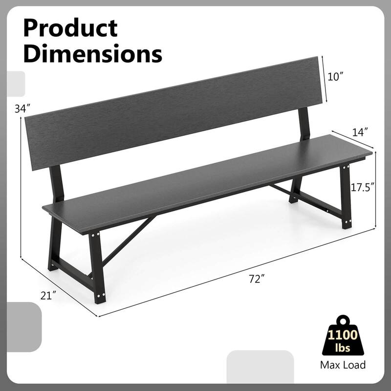 1/2 PCS Outdoor Bench 4-Person 72'' Garden Bench with Backrest