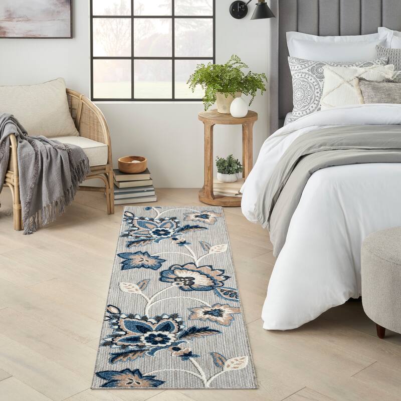 Nourison Aloha Indoor/Outdoor Floral Area Rug - 2' x 6' - Blue