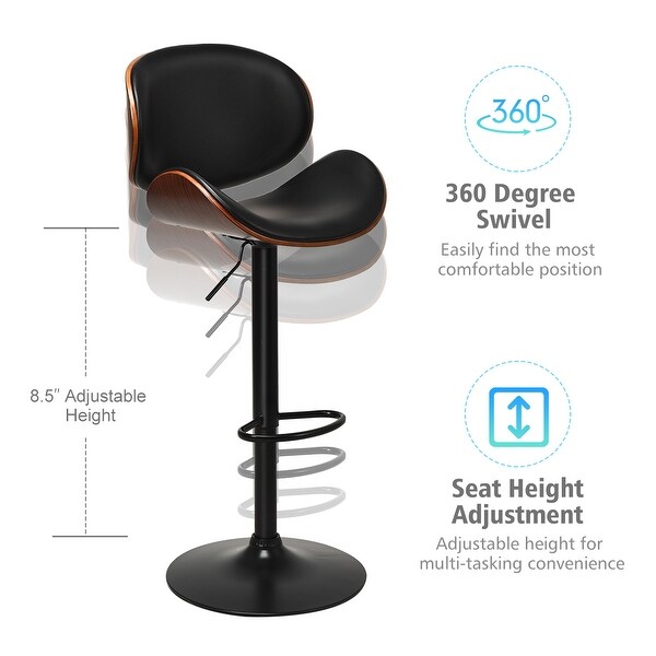 Costway 2-Piece Adjustable Height Barstool, 360-Degree Rotating