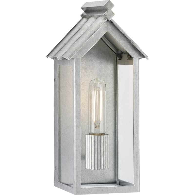 POINT DUME® Dunemere Galvanized Finish Outdoor Wall Lantern with DURASHIELD - 6.625 in x 5.875 in x 14 in - 6.625 in x 5.875 in x 14 in