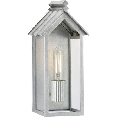 POINT DUME® Dunemere Galvanized Finish Outdoor Wall Lantern with DURASHIELD - 6.625 in x 5.875 in x 14 in