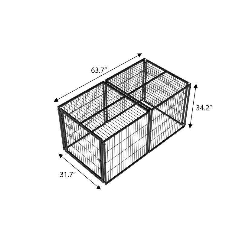 Large Dog Cage 63.7" Dog Kennel for Medium Dogs Puppy Dog Playpen with Top, Pet Cage, Indoor, Black, 63.7"L x 34.2"W x 31.7"H