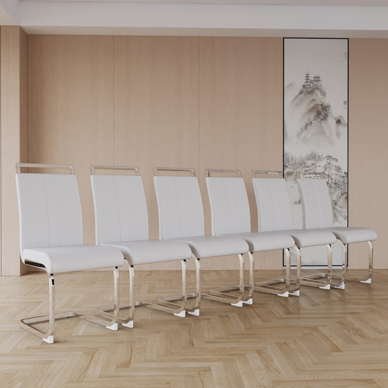 Club Guest Office Chair Set of 4, Dining Room Kitchen Dining Chairs, PU Faux Leather Upholstered Side Chair with Metal Legs