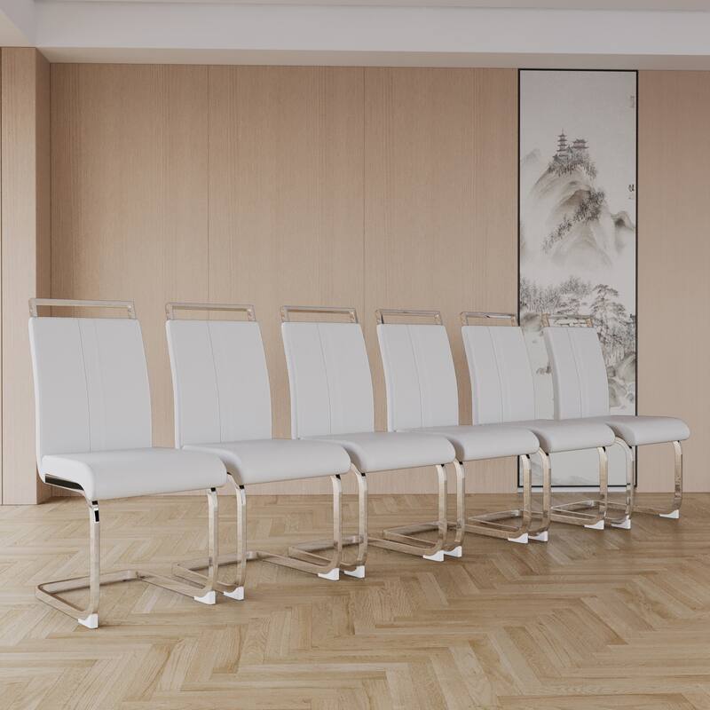 White High Back Upholstered Side Chair Office Chair with Metal Legs, Characteristic Dining Chair Vanity Chair