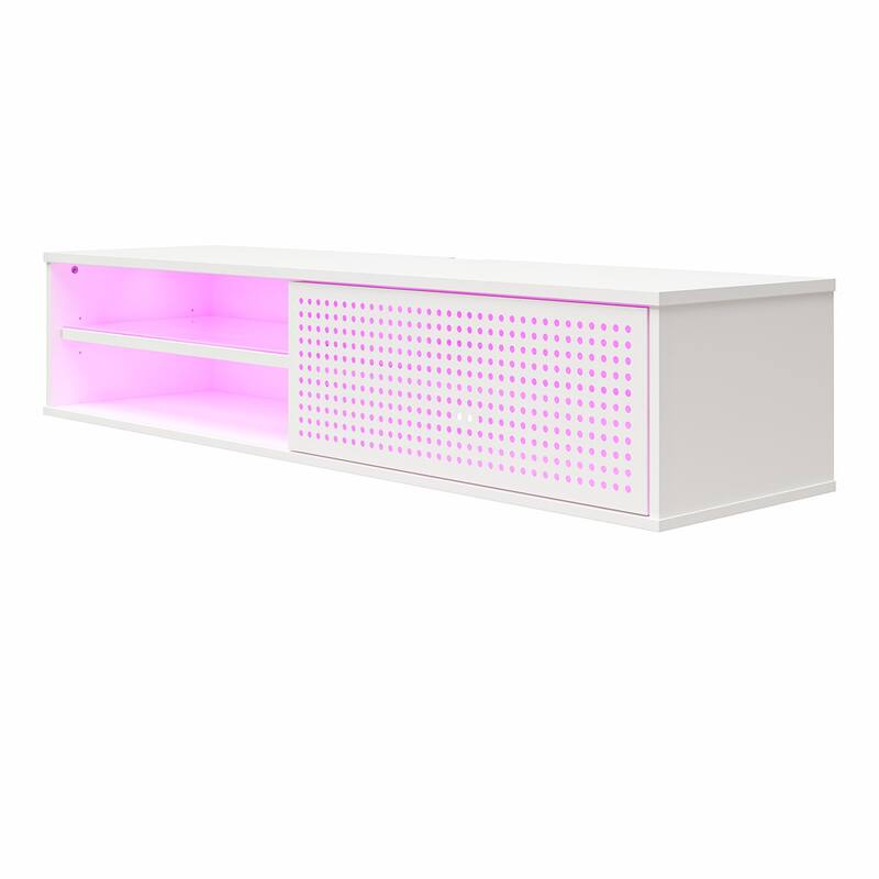 Roomfitters Glitch Floating Gaming TV Stand with RGB LED Lights for TVs up to 60 Inches, White