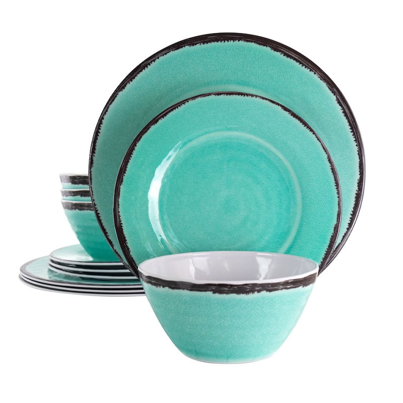 Periwinkle Hall 12 Piece Chip-Resistant Melamine Dinnerware Set in Turquoise