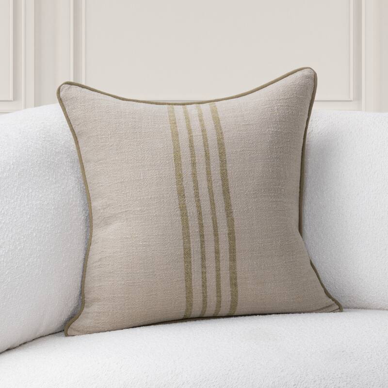 Villa by Classic Home Newport Linen Fabric Throw Pillow - 22x22 - Natural/Olive Green