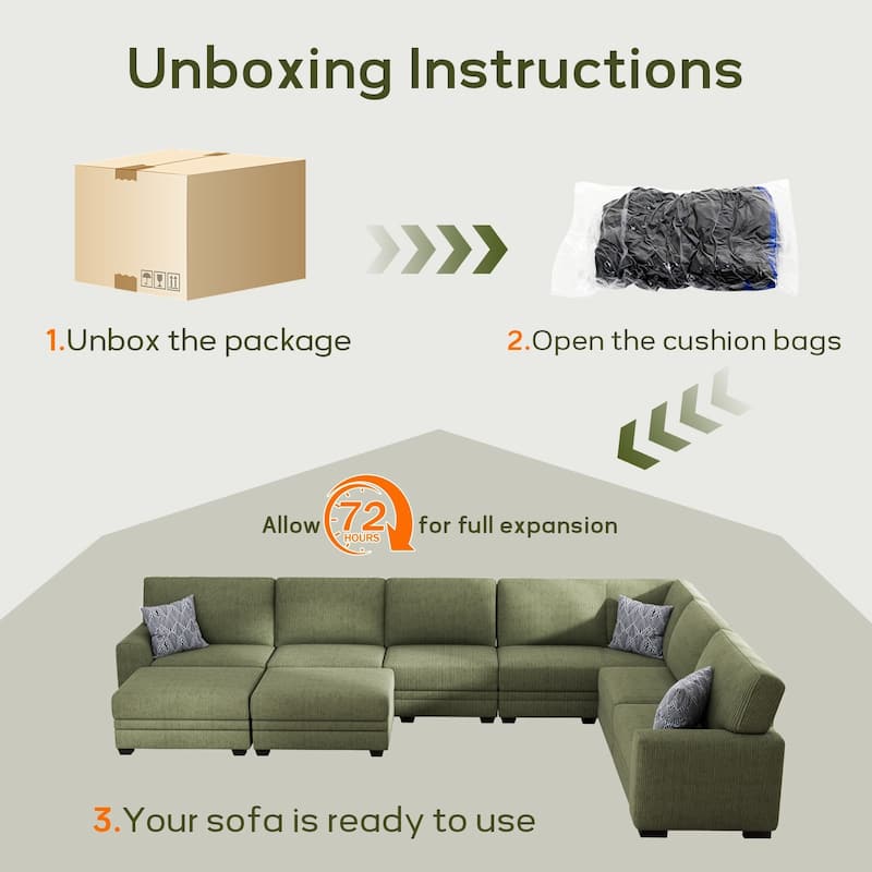 13 PC Modular Corduroy Sectional With Ottoman