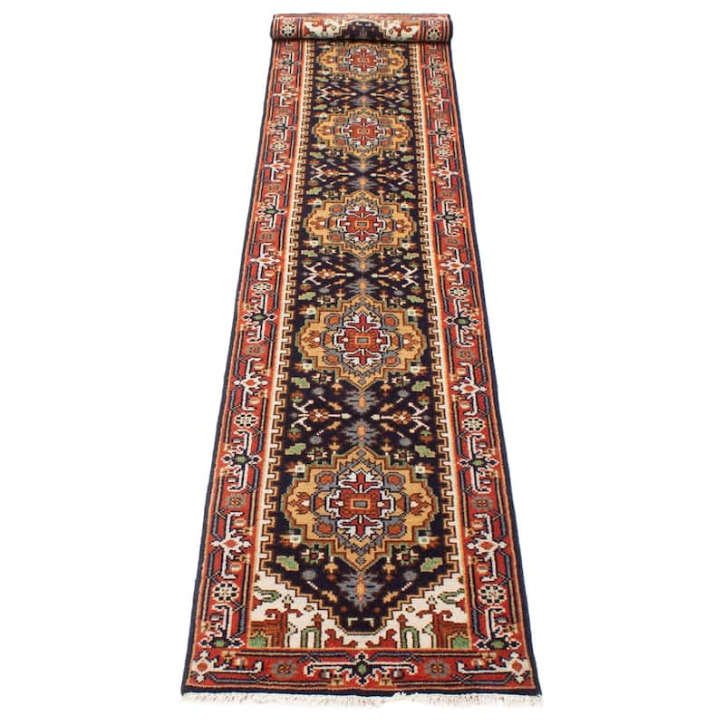 ECARPETGALLERY Hand-knotted Serapi Heritage Dark Navy Wool Rug - 2'7 x 15'11