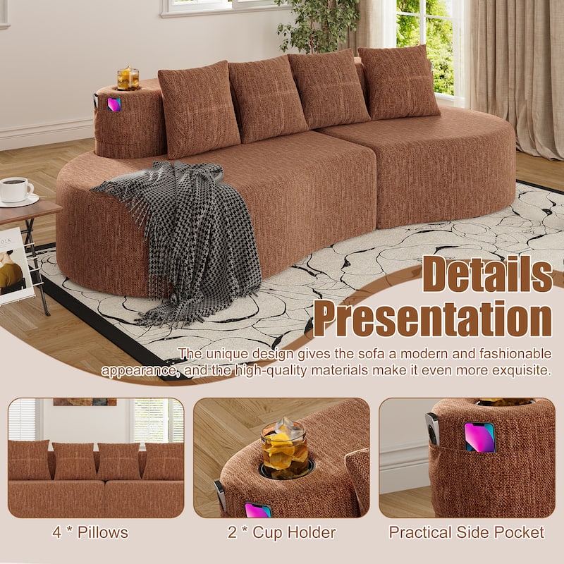 Modern Curved Sectional 3 Seat Minimalist Elegant Half Moon Sofa Compressed Modular Sectional Sofa for Living Room, Office