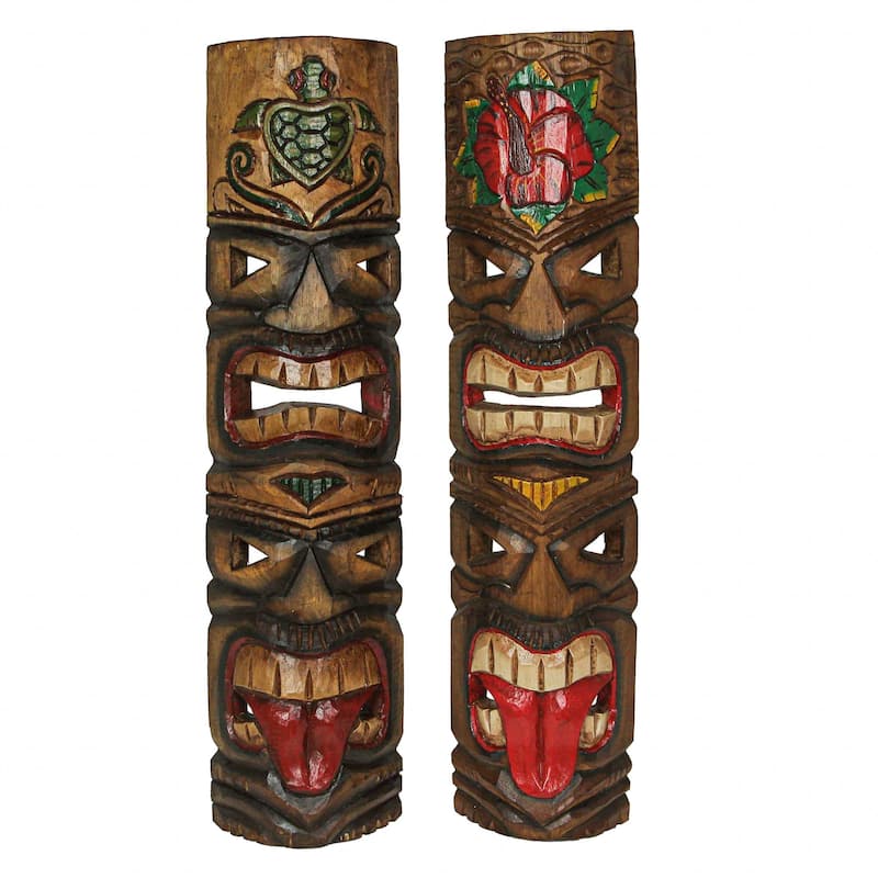 Zeckos 24 Inch Double Tiki Mask Totem Wall Sculptures (Set Of 5)
