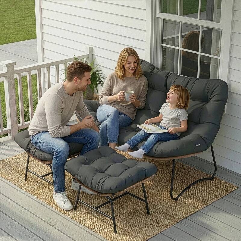 FINCATI 2-Person Outdoor/Indoor Wicker Lounge Egg Chair Loveseat, Oversized 51" Patio Club Chair with 5.5" Cushion