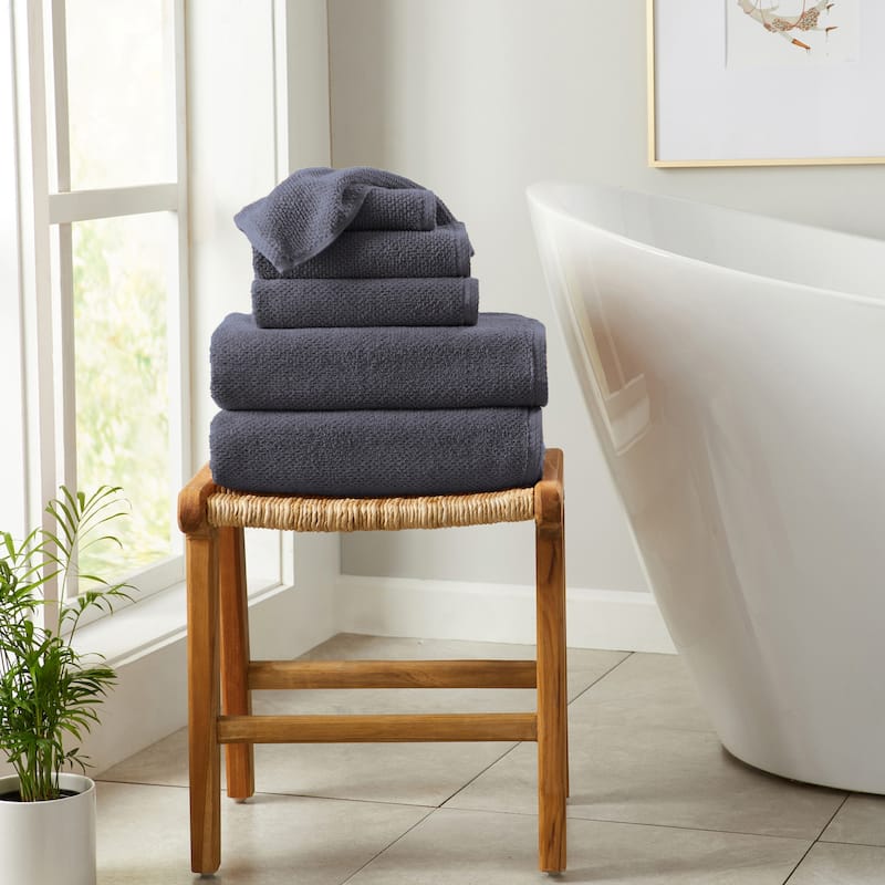 100% Cotton Acacia Collection Ultra Absorbant Popcorn Bath Towels - 6 Piece Set - Stone Blue