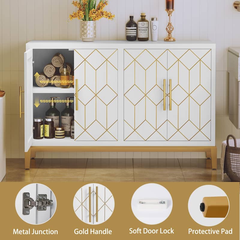 4 Doors Sideboard Buffet Cabinet with Gold Trim