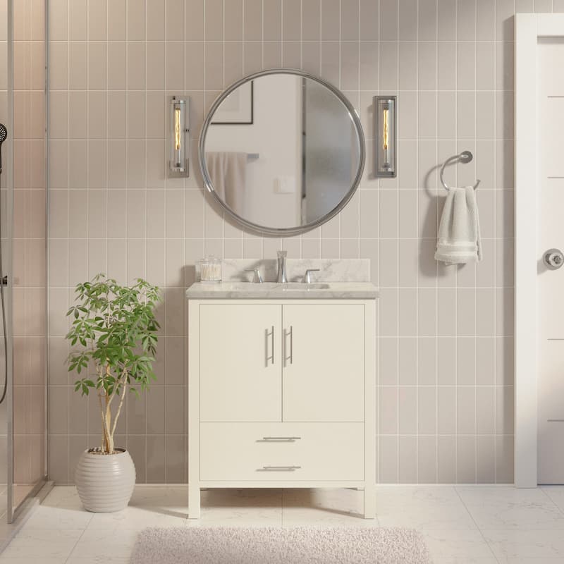 KitchenBathCollection California 30" Bathroom Vanity with Carrara Marble Top - White