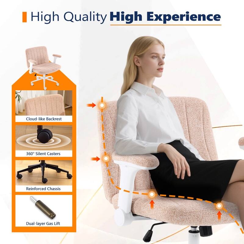 Chenille Swivel Chair With Adjustable Flip-Up Arms For Cross-Legged