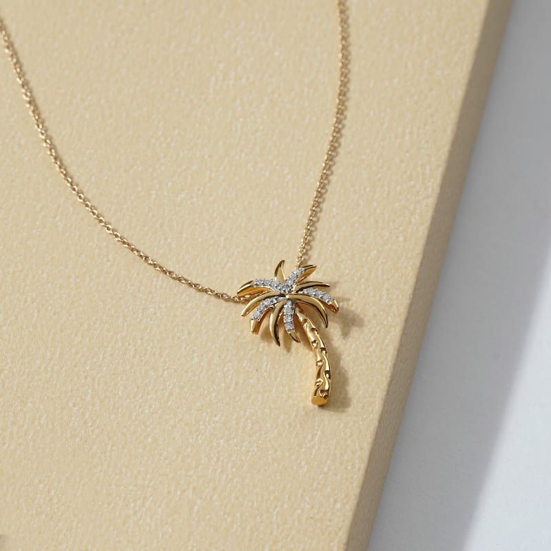 1/20ct Diamond Accented Palm Tree Pendant Necklace in Silver for Women - Yellow Rhodium on Silver
