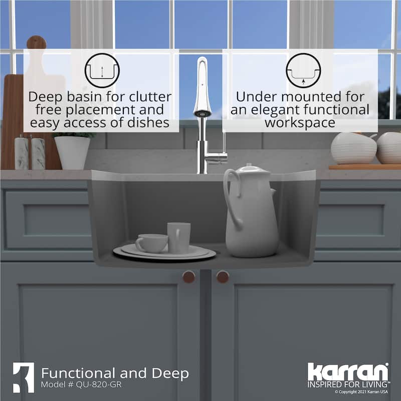 Karran Undermount 24.38 in Single Bowl Quartz Kitchen Sink Kit