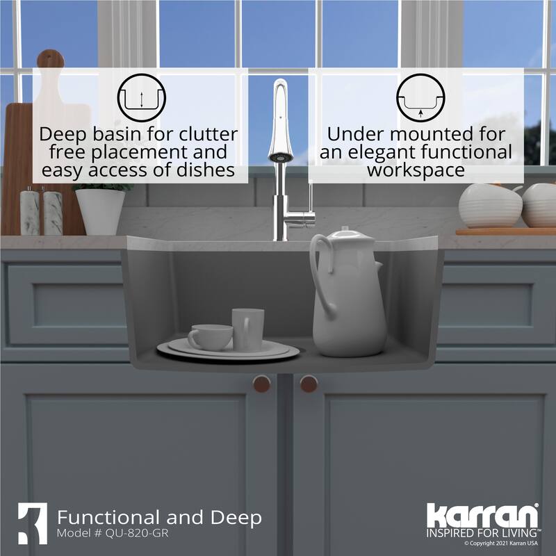 Karran Undermount 24.38 in Single Bowl Quartz Kitchen Sink