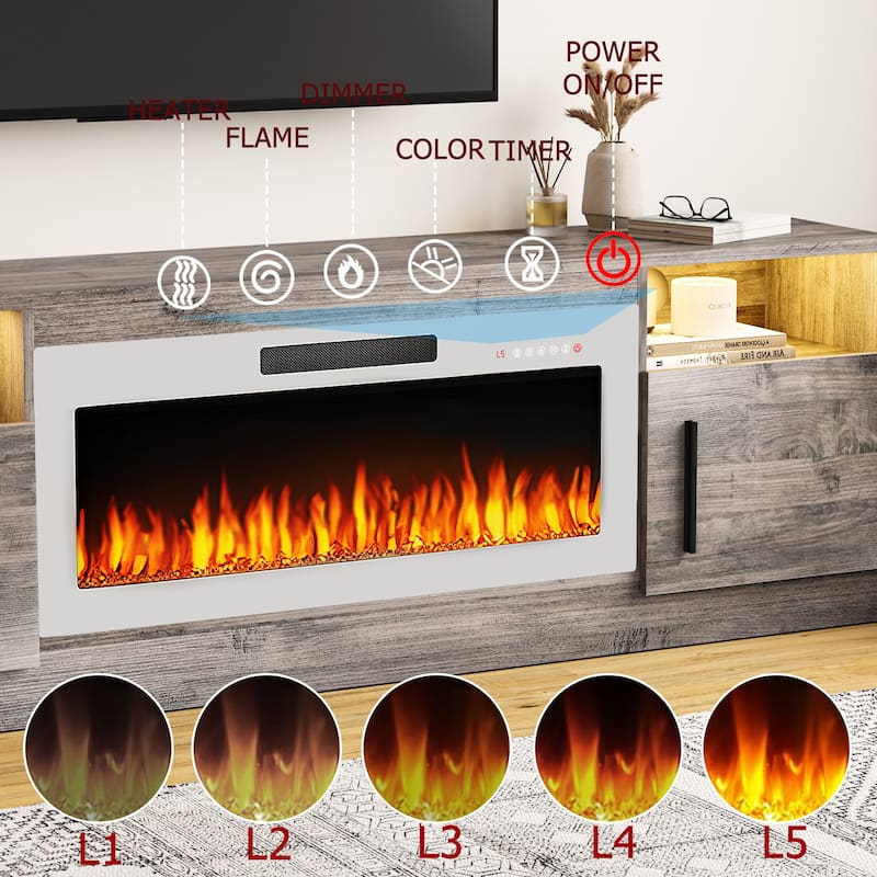 Bossin 70" Fireplace TV Stand with 36" Electric Fireplace, TV Stand for TVs Up to 80", 16 Colors LED Lights/Entertainment Center