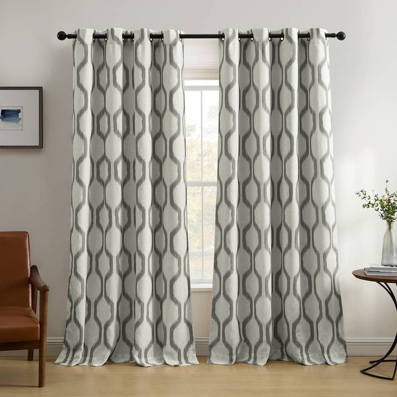Elrene Renzo Ikat Geometric Linen Room Darkening Window Curtain - 52" W X 84" L - Slate Grey
