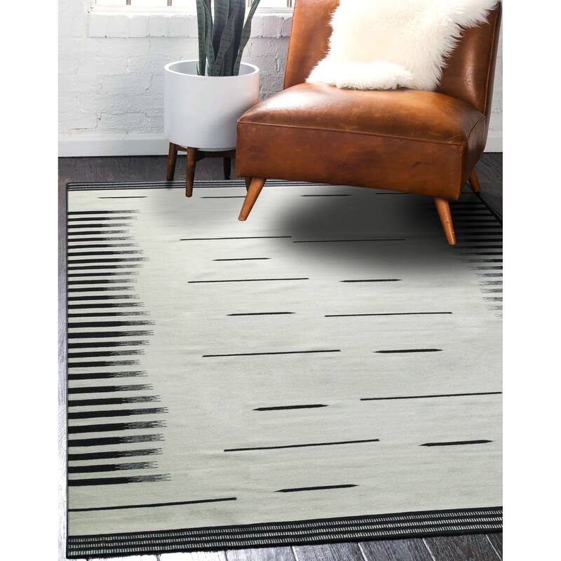 Home Decor Beige and Brown Hand-Woven Wool Flat Modern Weave Rug by EORC Elegant Area Rug for Adding Warmth and Contemporary