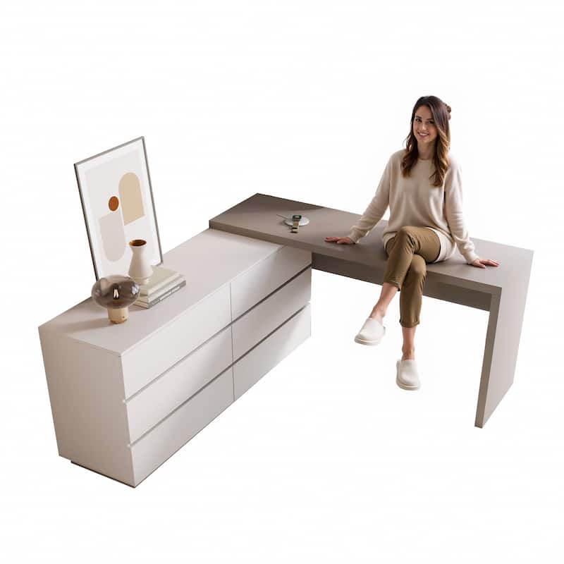 97.63" Modern Home Office Expandable Dresser Desk Combo with 6 Drawers