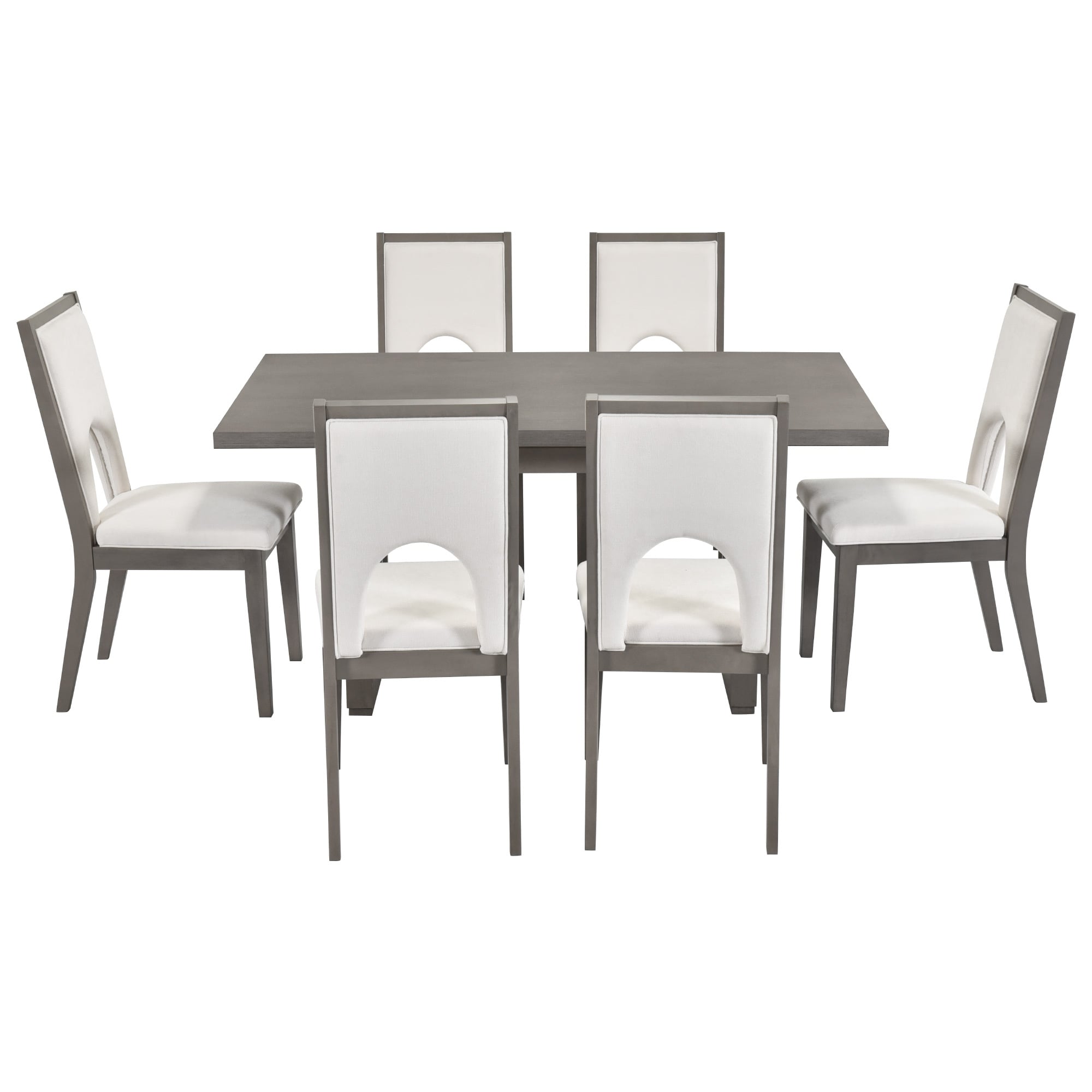Wood Dining Table Set for 6, Farmhouse Rectangular Dining Table and 6 Upholstered Chairs Ideal