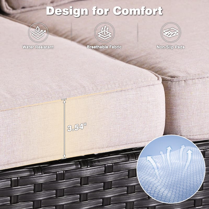 OVIOS 3-piece Patio Wicker Sofa with Ottomans