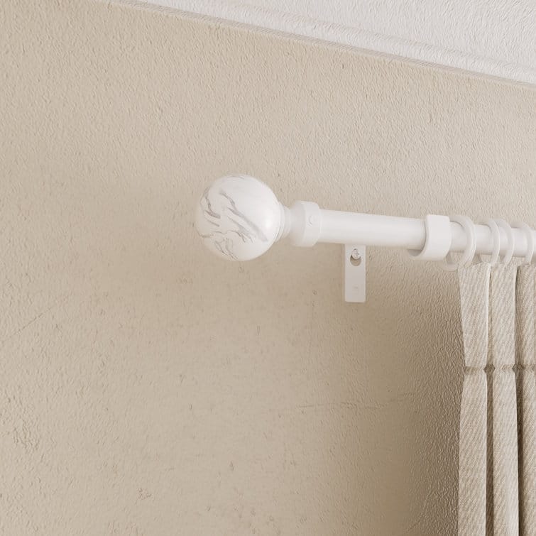 Acroma Adjustable Single Curtain Rod and Coordinating Finial Set
