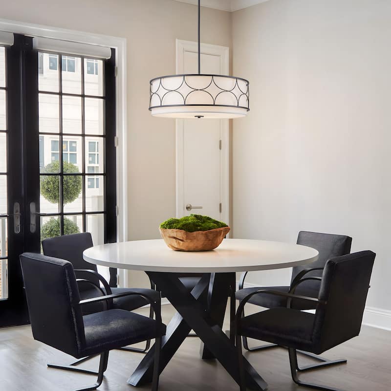 Starsky 5-Light Modern Fabric Drum Chandelier with Metal Deco - Black