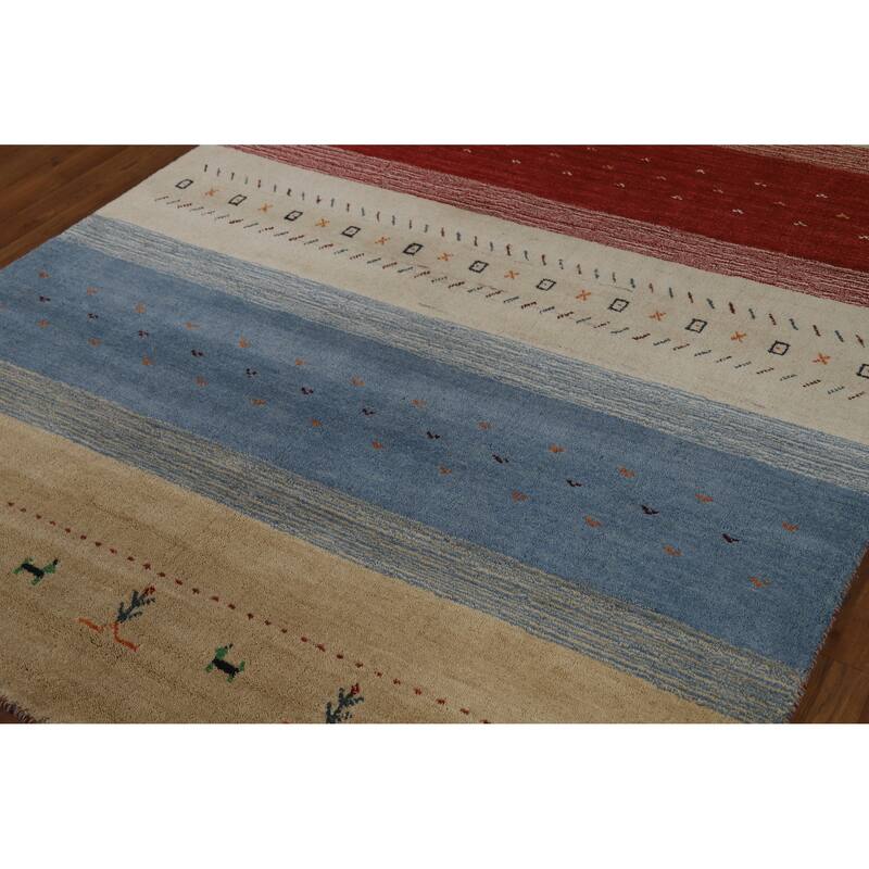 Hand Knotted Oriental 100% Wool Carpet Tribal Animal Pictorial Multi-Colored Gabbeh Area Rug - 7' 8'' X 5' 6''