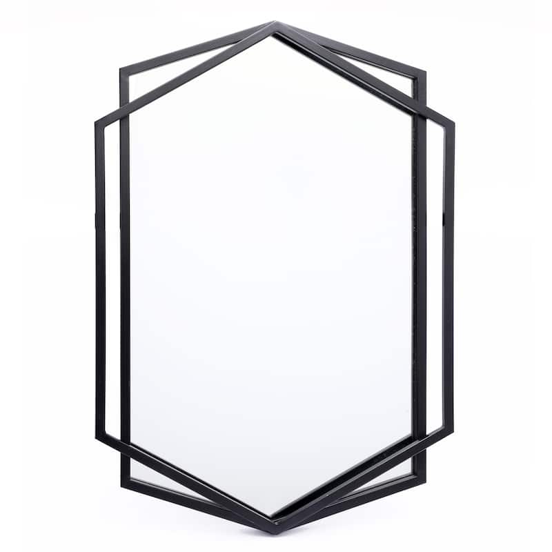 Black Metal Hexagon Frame Wall Accent Mirror, Bathroom Wall Mirror - 31.75" H x 22" W x 1.25" D