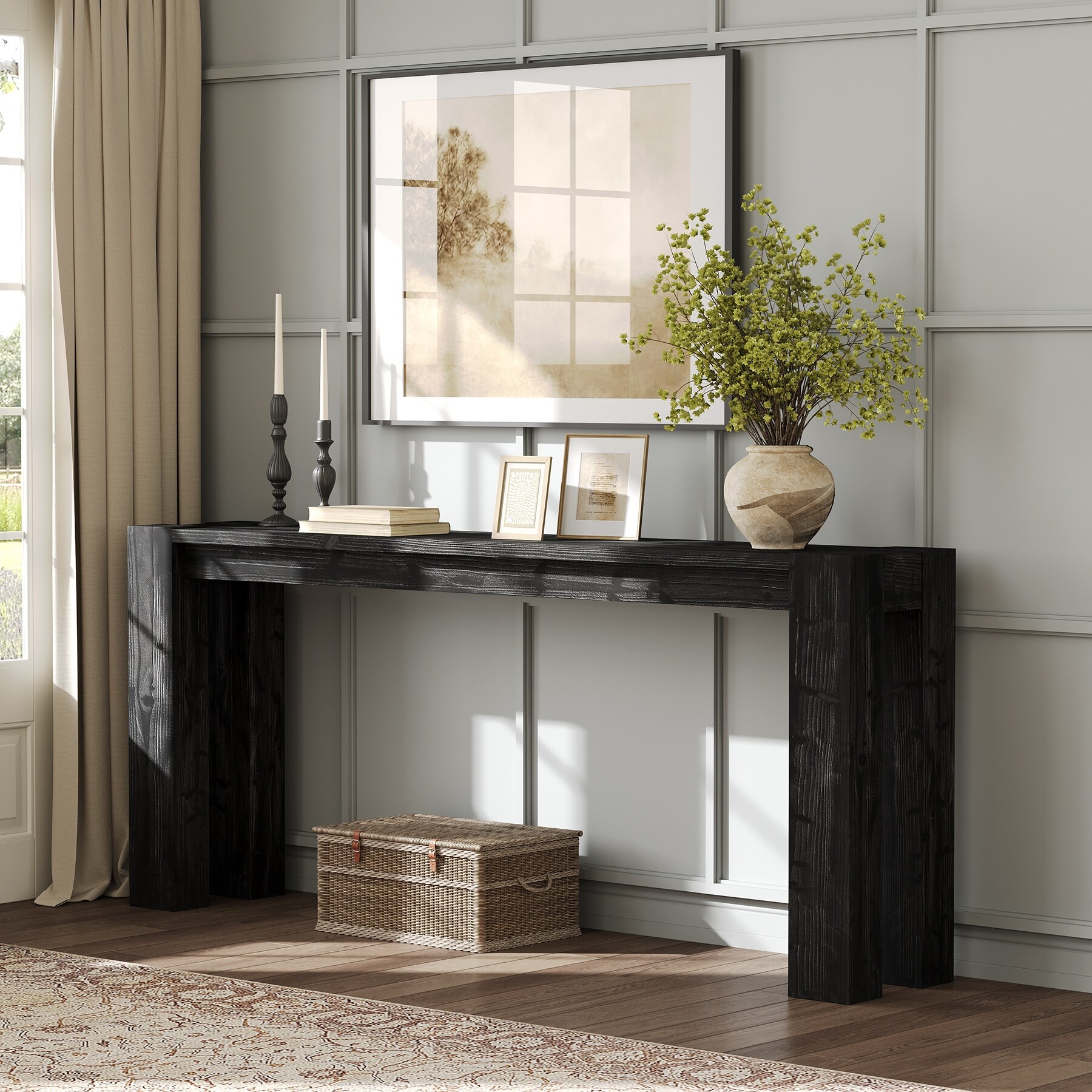 70.87 Inch All Solid Wood Console Table with Shelf, 1.97'' Thick