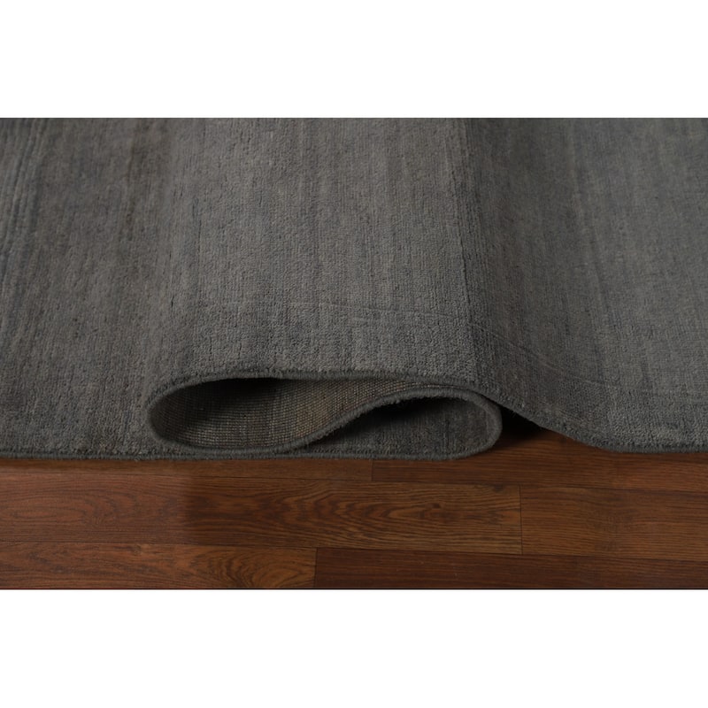 Solid Gray Gabbeh Oriental Area Rug Hand-Knotted Wool Carpet - 6'8" x 9'10"