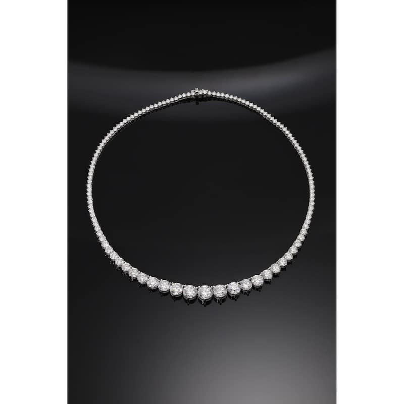 House Of Leon 14K White Gold Graduated Round Diamond Tennis Chain 22.96ct