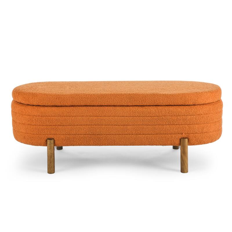 Ottoman Oval Storage Bench,Rubber Wood Leg,Beige(46."x17.7"x10.8")
