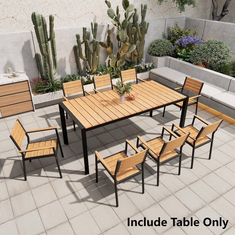 Pellebant Premium Outdoor Patio Aluminum Dining Table with Umbrella Hole - Brown-71.4inches