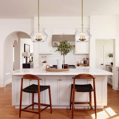 30in Brass Mason Jar Geometric Clear Glass Shade Kitchen Pendant
