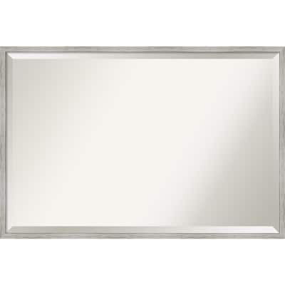 Beveled Wood Bathroom Wall Mirror - Shiplap White Narrow Frame