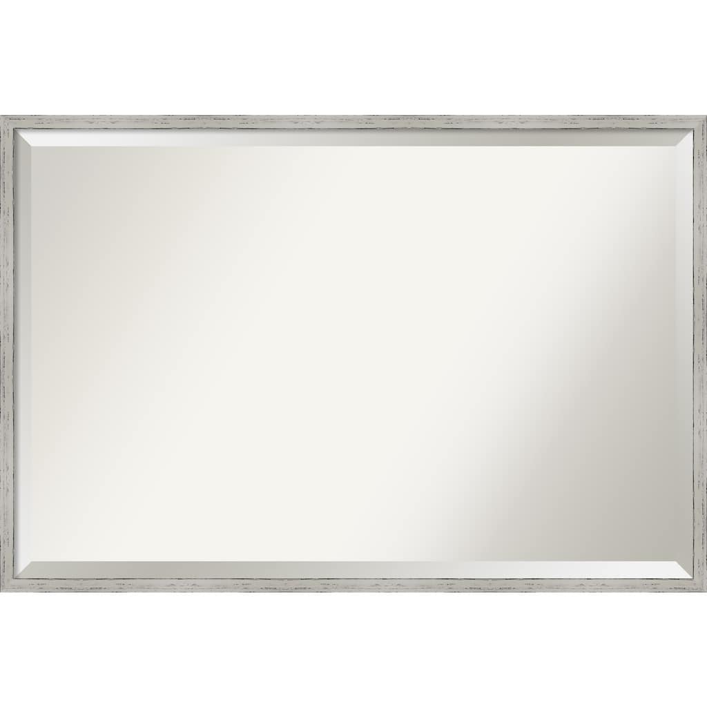 Beveled Wood Bathroom Wall Mirror - Shiplap White Narrow Frame