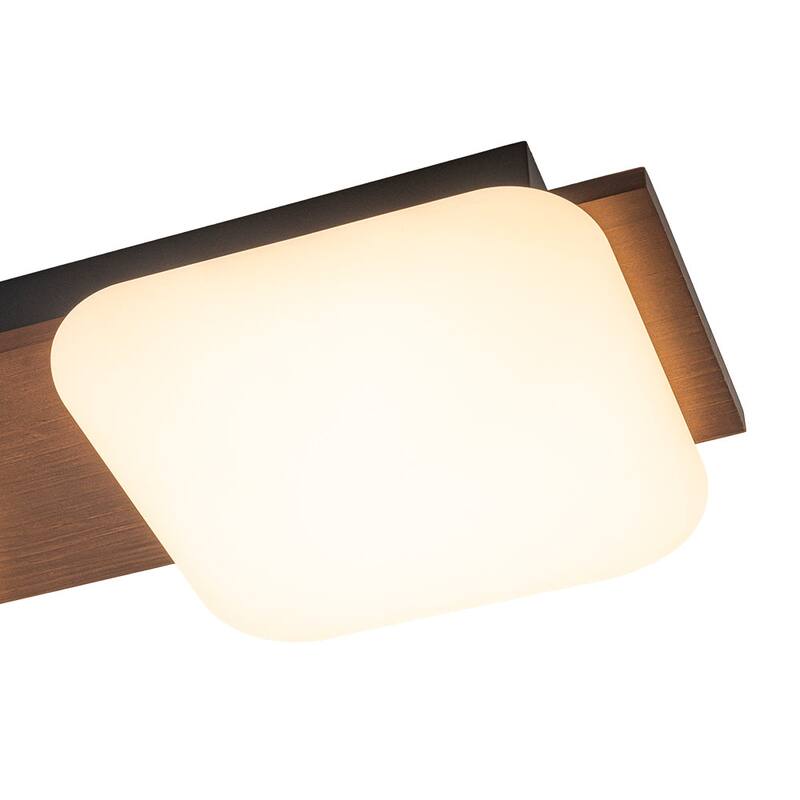Modern Faux Walnut Wood Grain 3-Light Dimmable LED Flush Mount - 30.7 in